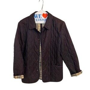 VINTAGE BURBERRY NAVY BLUE QUILTED JACKET Women L Large Regular Nova Check CLEAN